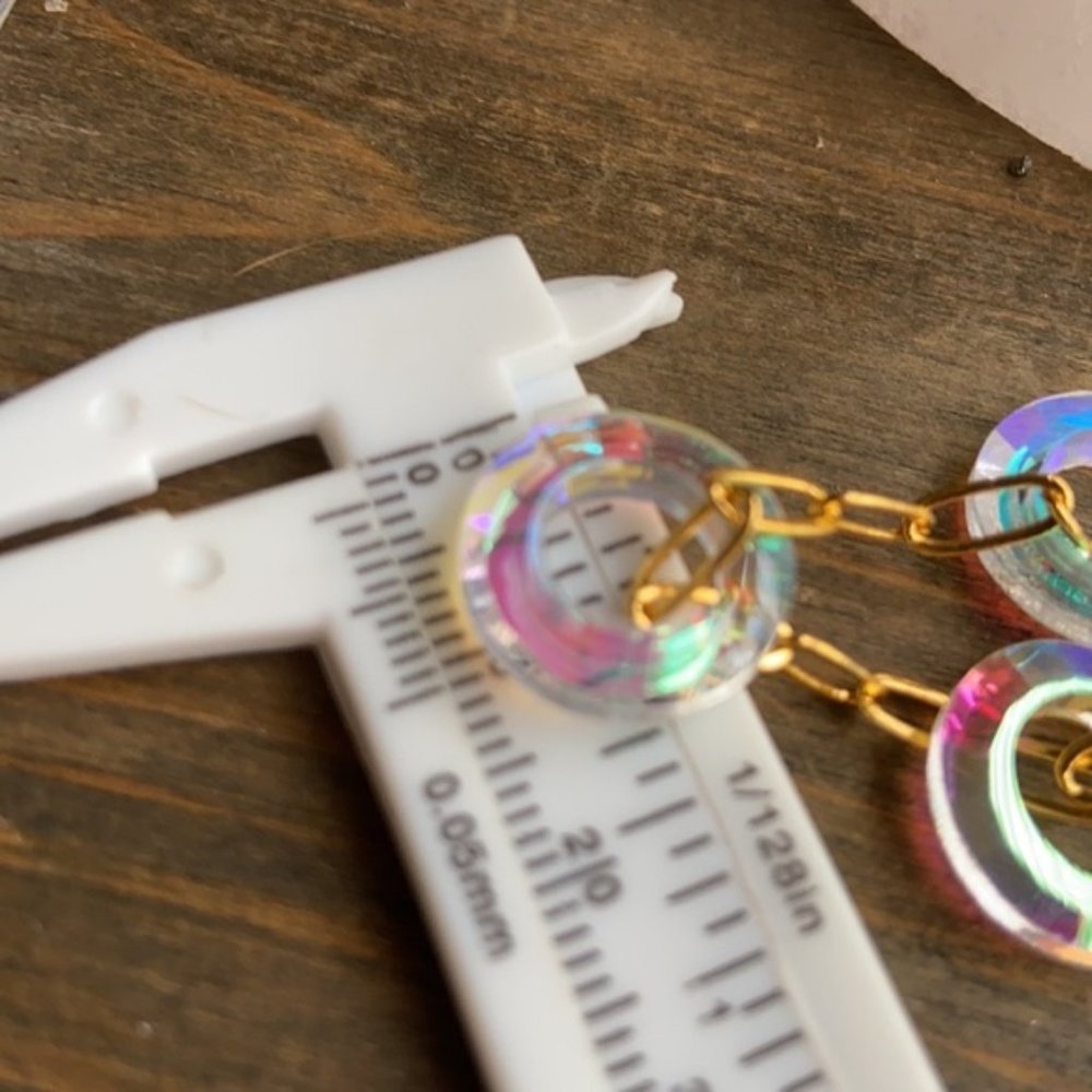 RAINBOW OPAL 14K  TRIO RINGS NECKLACE - Picture 4 of 7